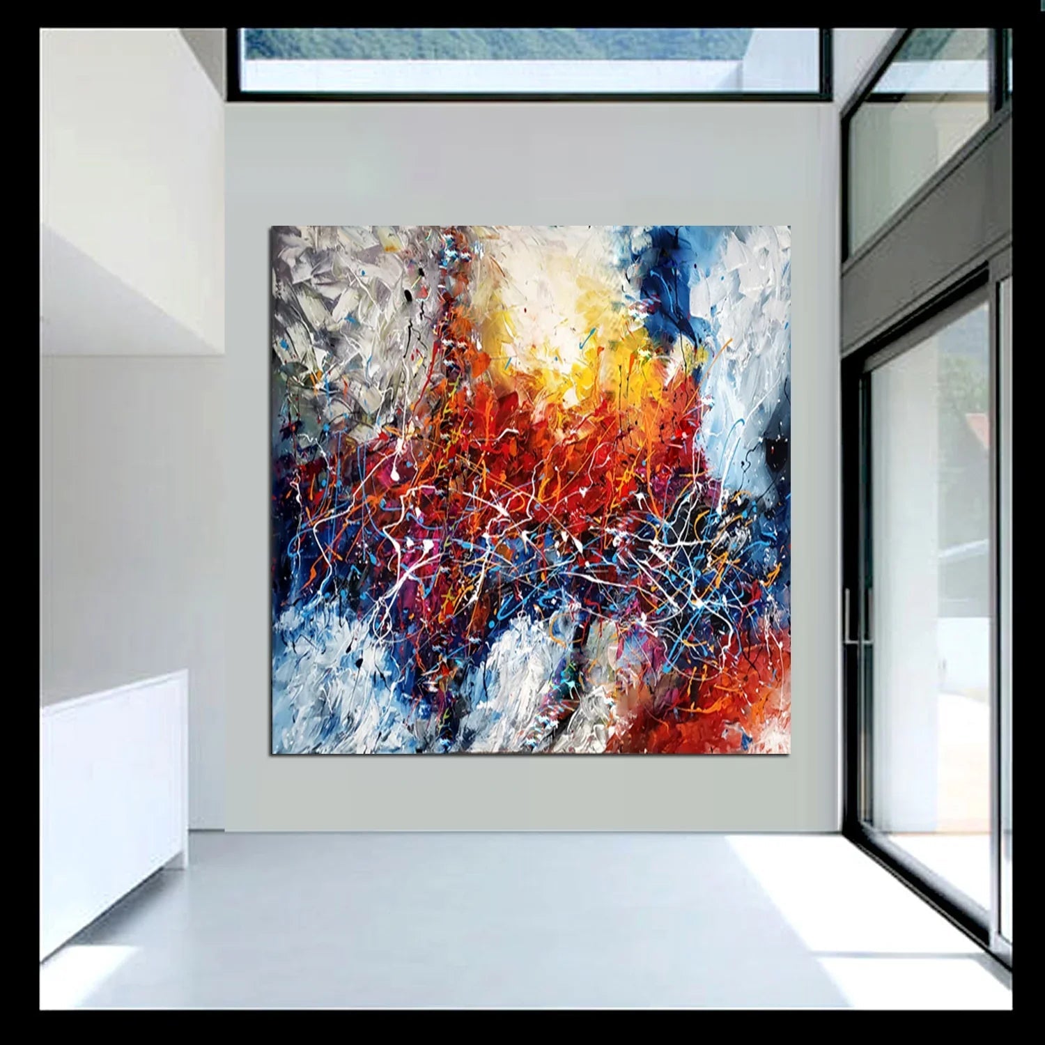 large modern art Christmas decoration displayed in a modern home interior, enhancing festive ambiance.