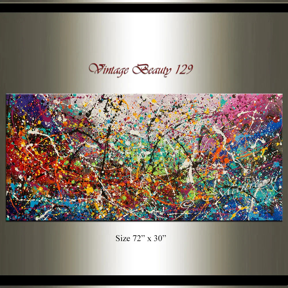 Jackson Pollock Style Painting – Large hand-painted abstract wall art featuring vibrant colors and dynamic splatters.