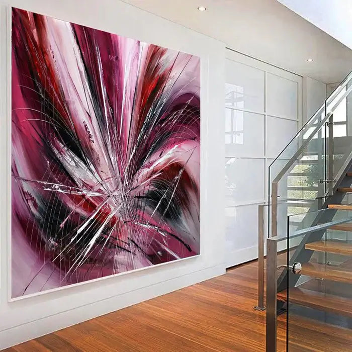 Original Art Paintings showcasing Pink Passion Abstract Art in modern interior design with vibrant colors and expressive energy.