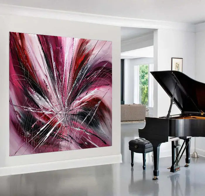 Original Art Paintings showcasing a vibrant Pink Passion Abstract Art Painting in a modern living space.