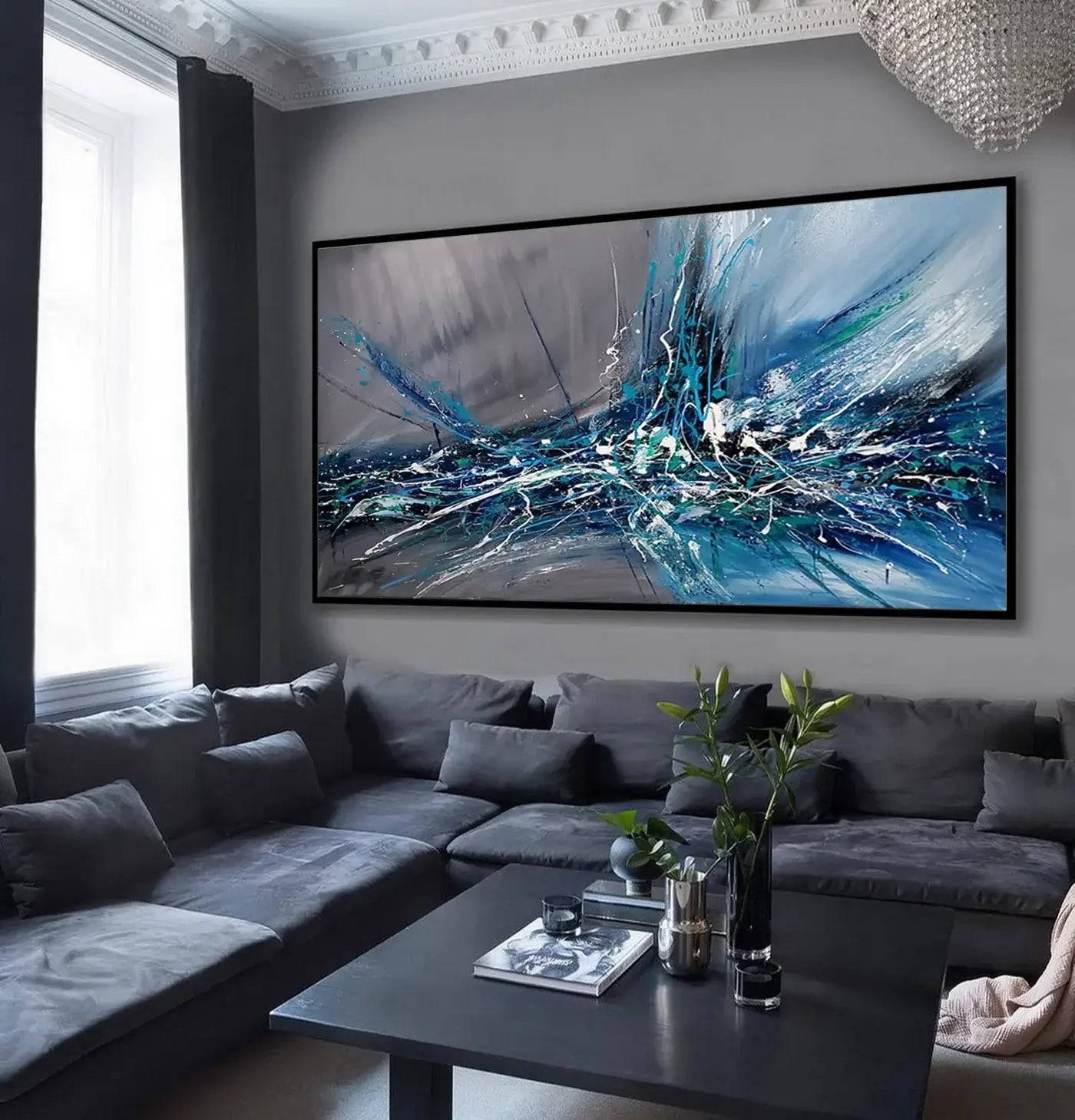 Large Wall Art Paintings For Sale, Original Artwork On Canvas, Extremely Modern Luxury Decor - Beauty in Blue 2