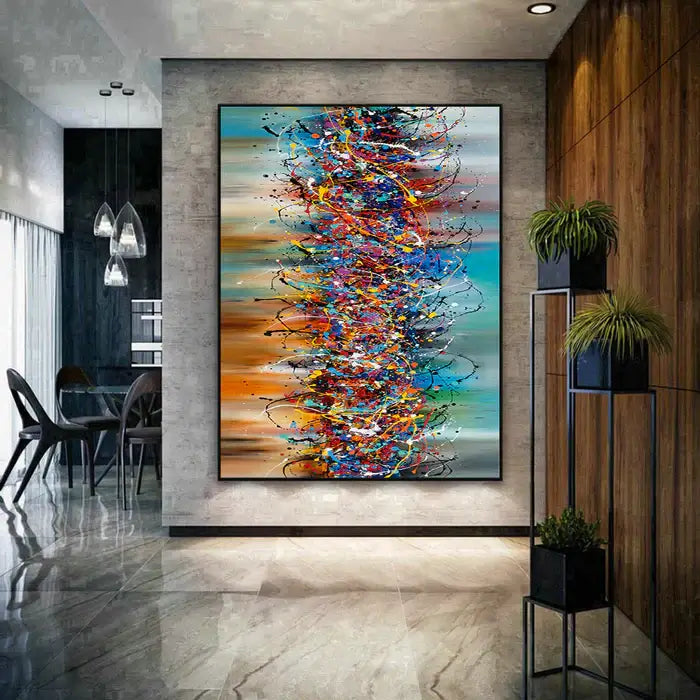 Jackson Pollock Style abstract painting Beauty of Bridge in modern living room decor.