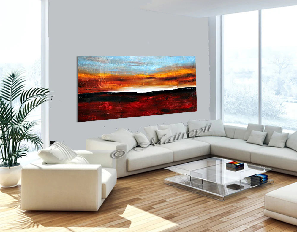 Large Ocean Art Oil Painting on Canvas - Modern Wall Art Seascape - A Calm Sunset