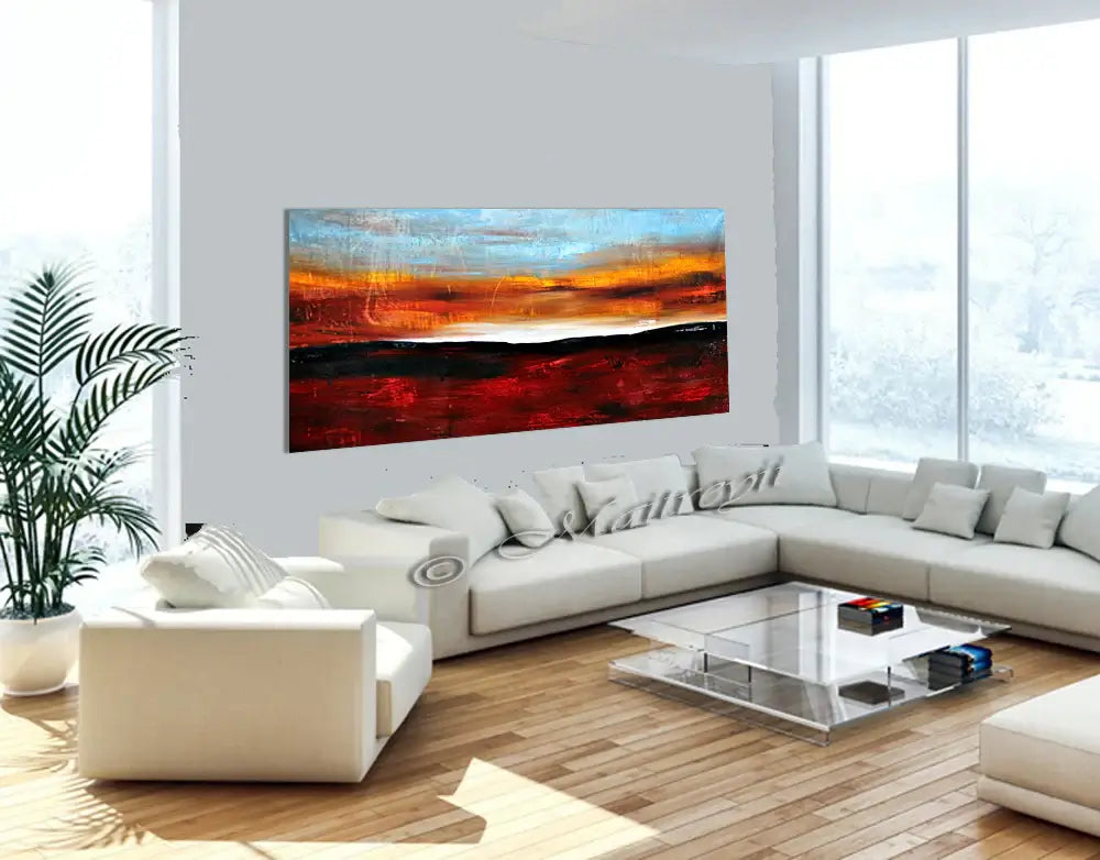 large ocean art painting abstract sunset
