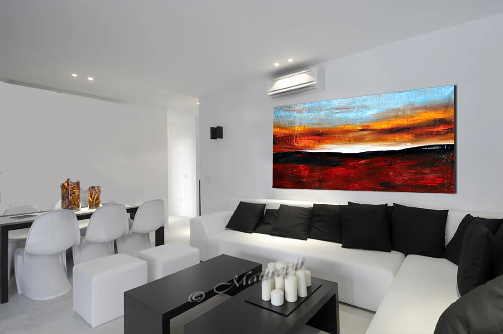 Large Ocean Art Oil Painting on Canvas - Modern Wall Art Seascape - A Calm Sunset