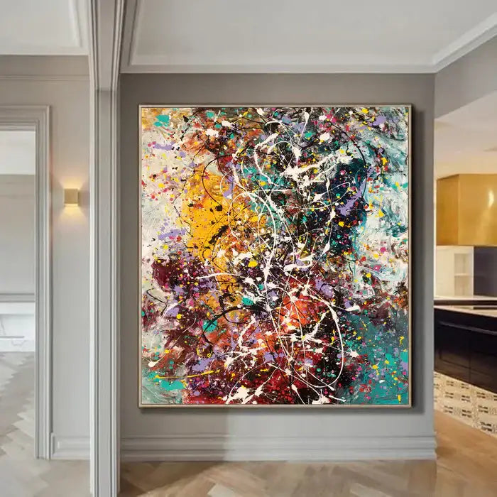 Abstract Acrylic Painting displayed in a modern setting with bold colors and layered texture, perfect for home decor.