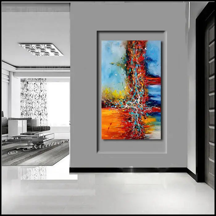 Original Abstract Paintings displayed in a modern living room featuring colorful movement and emotional depth.