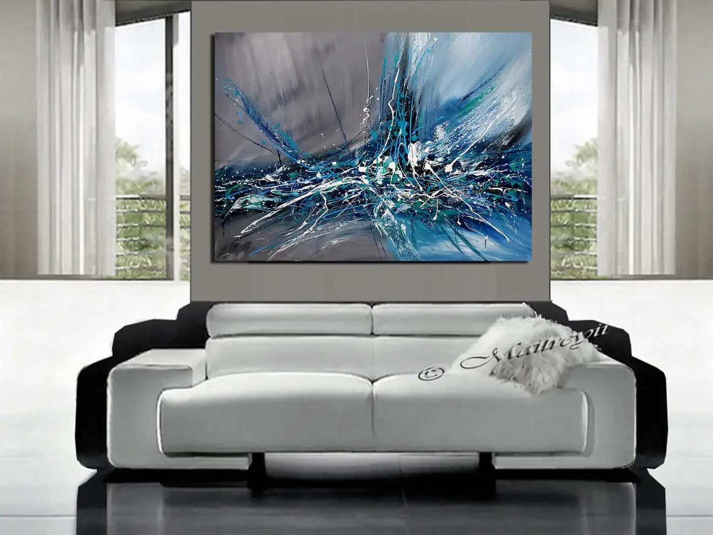 Large Wall Art Paintings For Sale, Original Artwork On Canvas, Extremely Modern Luxury Decor - Beauty in Blue 2