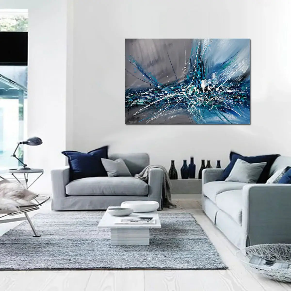 Large Wall Art Paintings For Sale, Original Artwork On Canvas, Extremely Modern Luxury Decor - Beauty in Blue 2