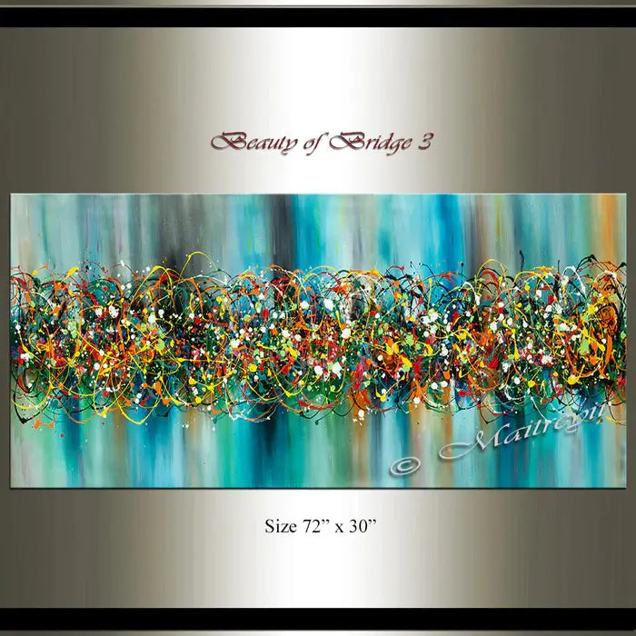 Extra large abstract art painting titled 'Beauty of Bridge 3', featuring vibrant colors and patterns, ideal for ocean wall art.