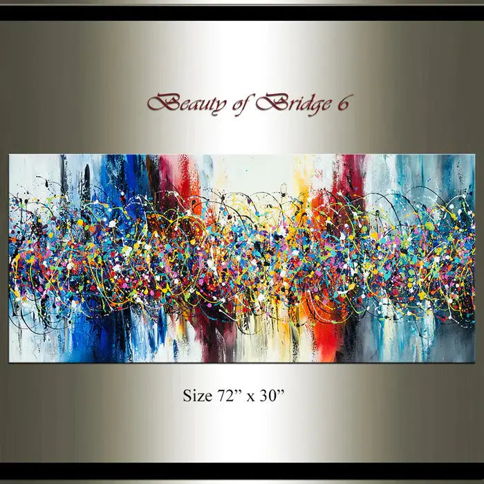 Jackson Pollock Canvas Art featuring Beauty of Bridge 6, vibrant abstract drip painting in bold colors, 72 x 30 inches.