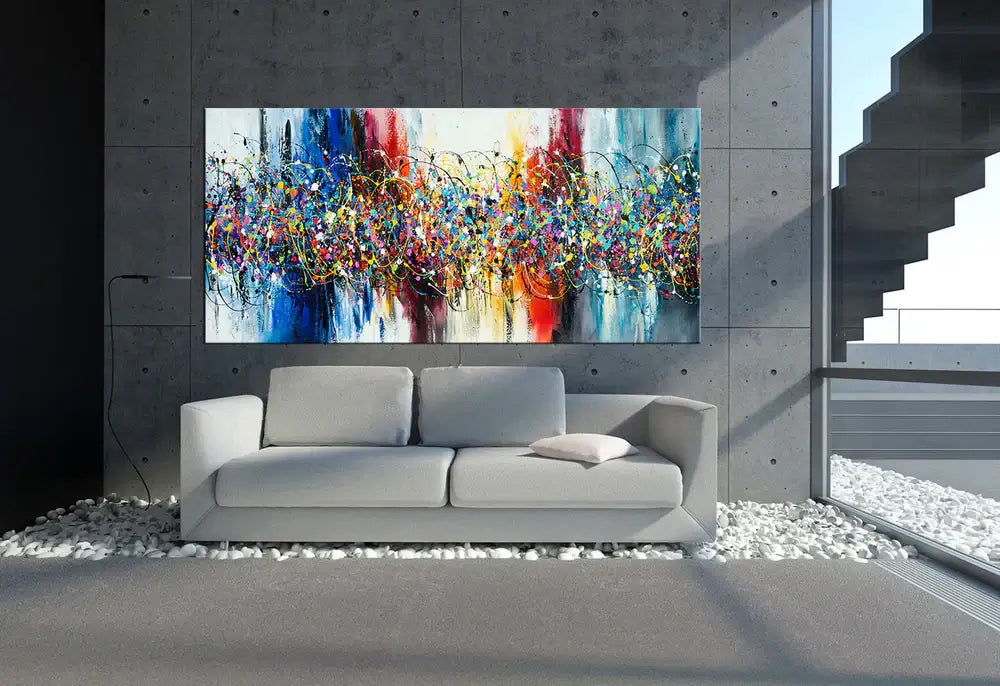 Abstract Angel Paintings displayed in a modern interior, showcasing luminous colors and spiritual elegance.