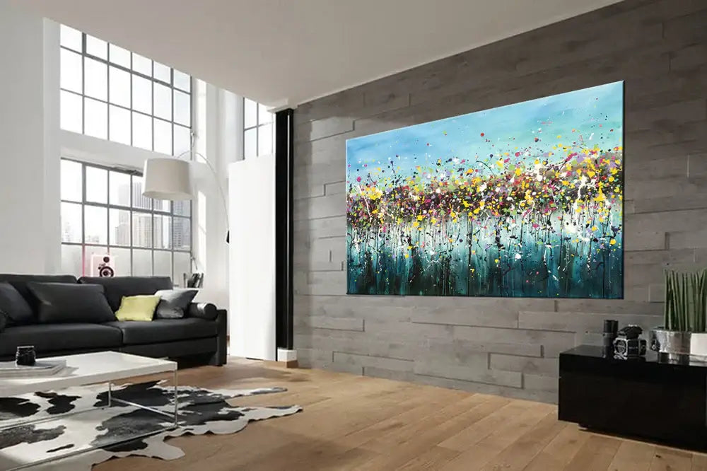 Large Modern Art - Jackson Pollock Style Wall Art in a contemporary living room.