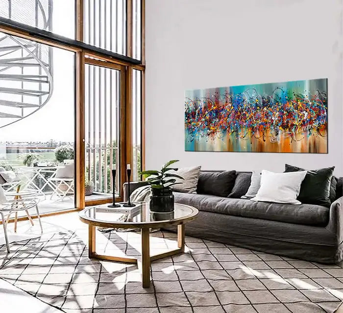 Large Jackson Pollock Style | Drip Painting – Beauty of Bridge 2 displayed in a modern living room.