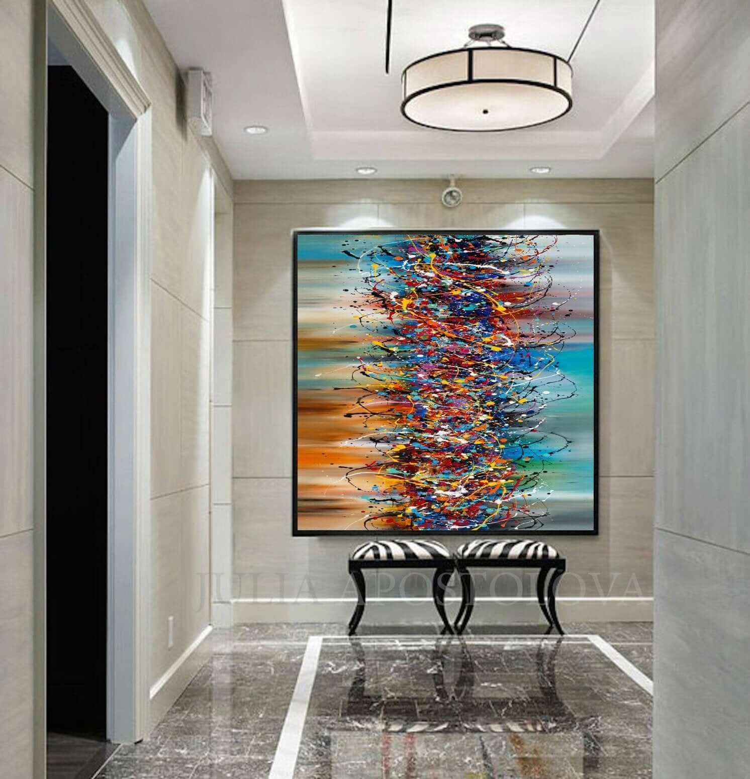 Wall Art Painting – Handmade Abstract Canvas – Vibrant and colorful artwork in modern hallway decor.
