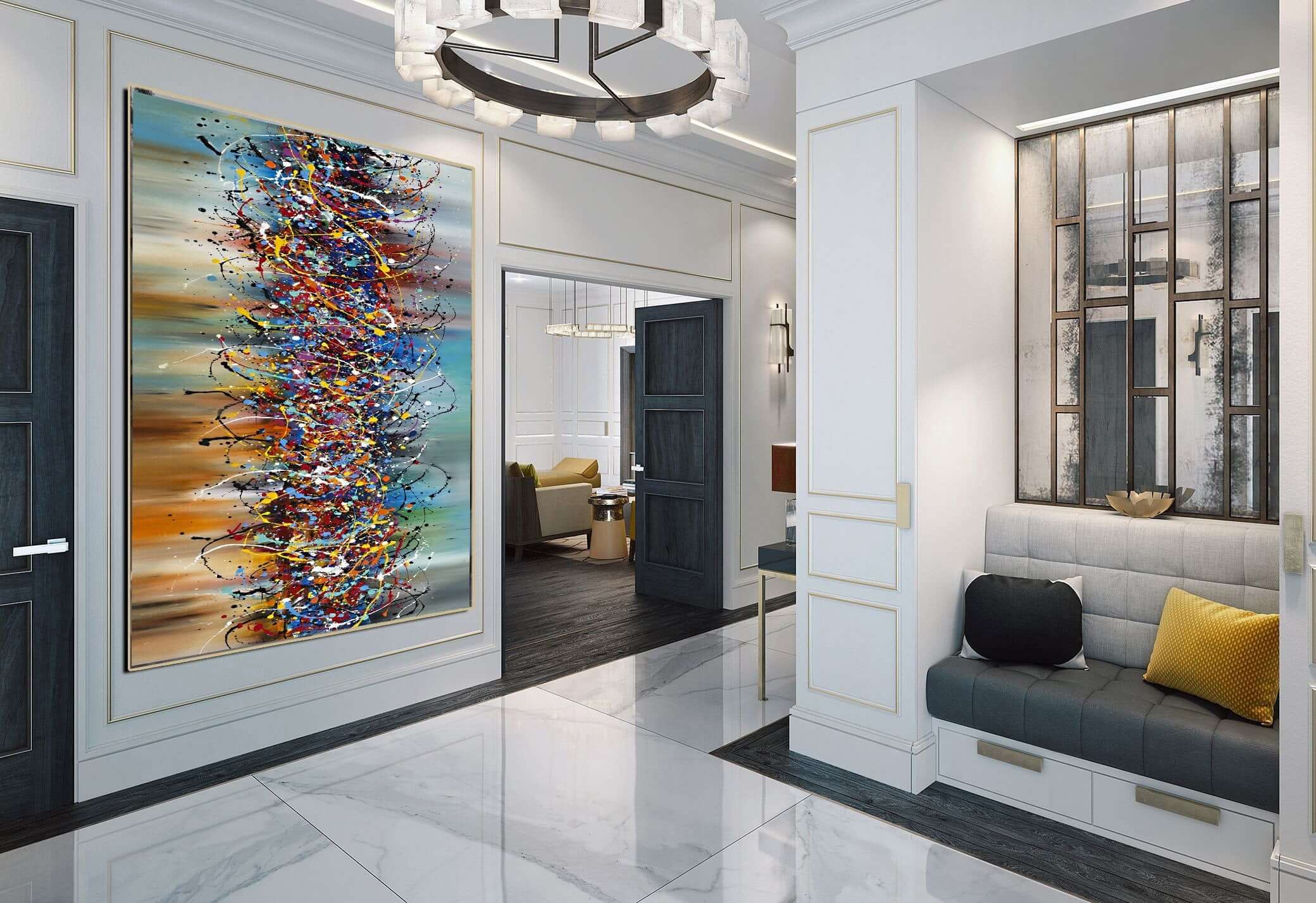 Wall Art Painting featuring abstract color and rhythm, adding elegance to a modern interior design.