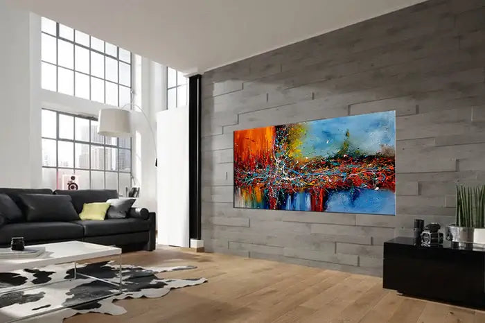 Dynamic Composition | Modern Abstract Wall Art by Maitreyii displayed in a stylish living room setting.