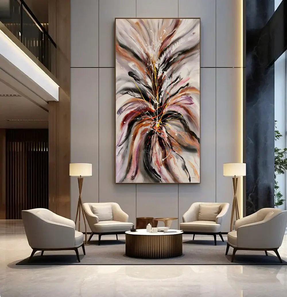 Contemporary Abstract Canvas artwork hand-painted with bold colors and dynamic textures, ready to hang in modern home decor.