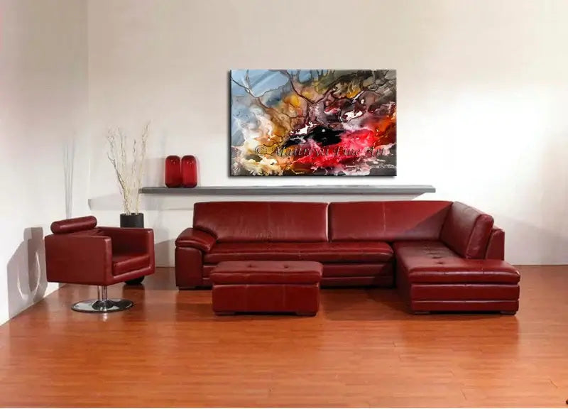 Abstract Painting Red Large Modern Artwork on Canvas, Seascape Art Contemporary Art
