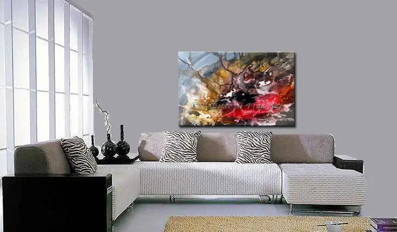 Abstract Painting Red Large Modern Artwork on Canvas, Seascape Art Contemporary Art