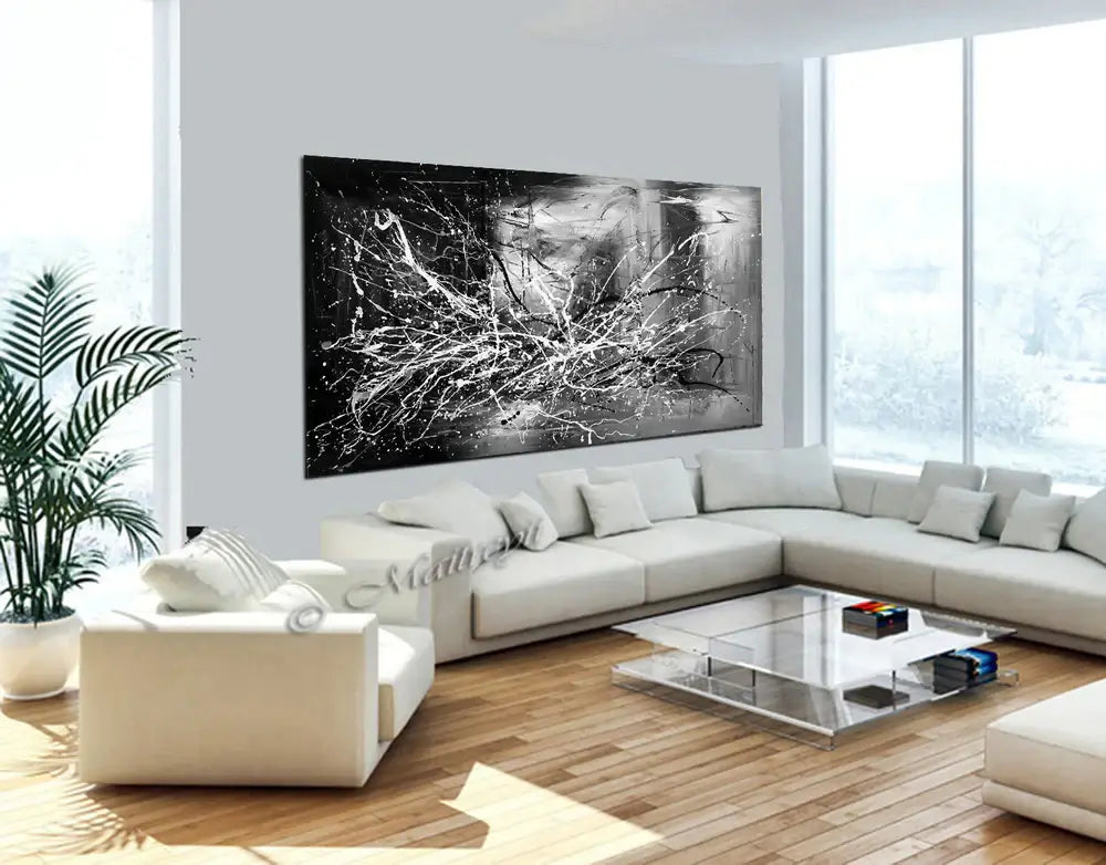 Affordable Abstract Art Online - Black and White beauty painting in modern living room decor.