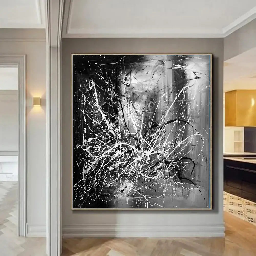 Affordable Abstract Art Online - Black and white beauty in modern home decor, featuring dynamic splatter design.