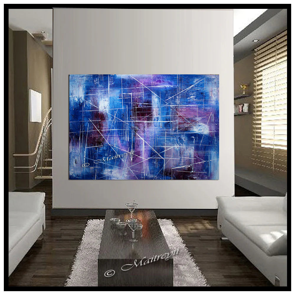 Original Abstract Painting Canvas Wall Art, Blue Texture Abstract Canvas