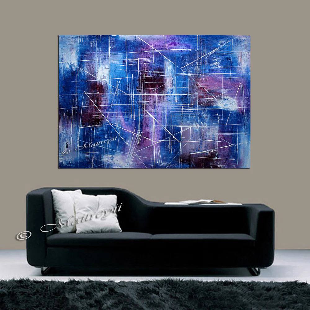 Original Abstract Painting Canvas Wall Art, Blue Texture Abstract Canvas