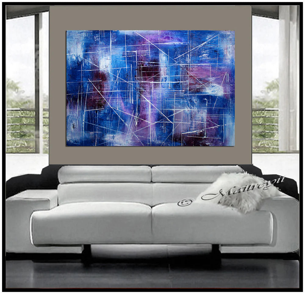 Original Abstract Painting Canvas Wall Art, Blue Texture Abstract Canvas