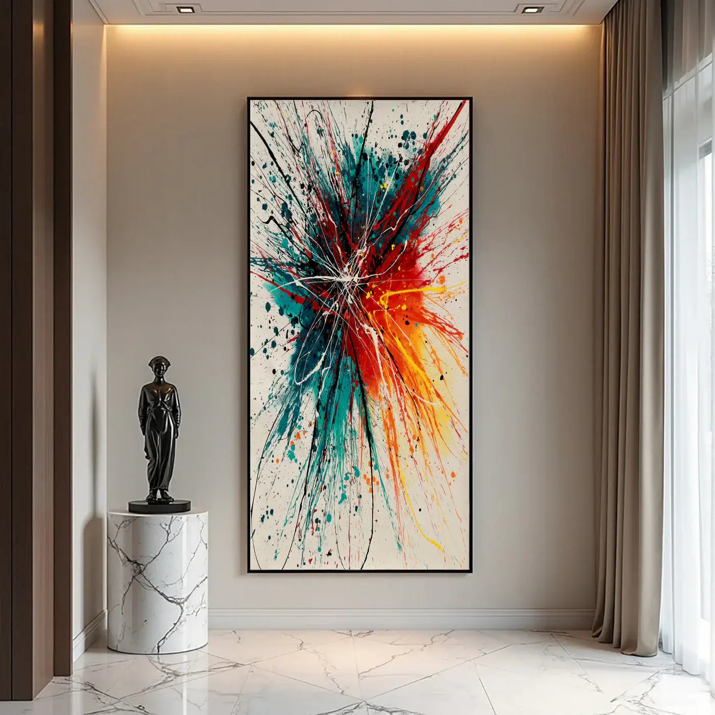 Dynamic Composition | Drip Painting Abstract Art featuring bold colors and energetic textures in a modern setting.