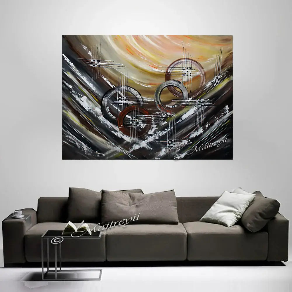 Abstract Paintings For Sale - Handmade modern art piece titled Cosmic Expansion, showcasing elegance and creativity on a living room wall.