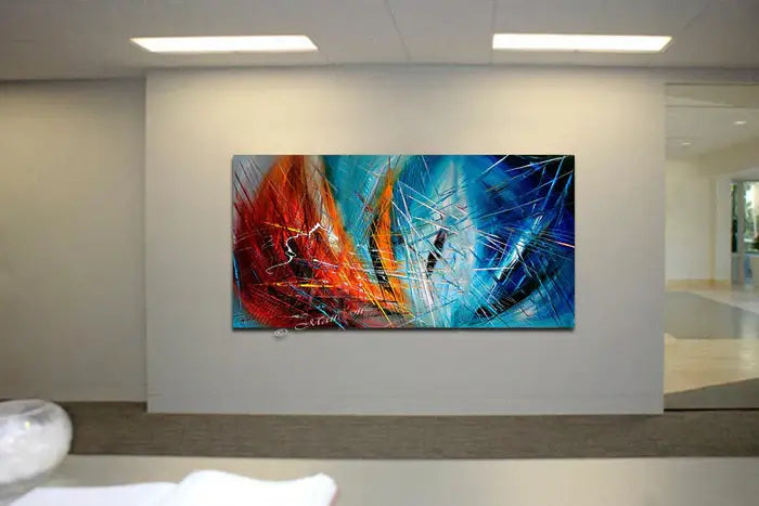 Abstract painting Red Blue 72", Wall Art Home Decor - Crystal Reflections
