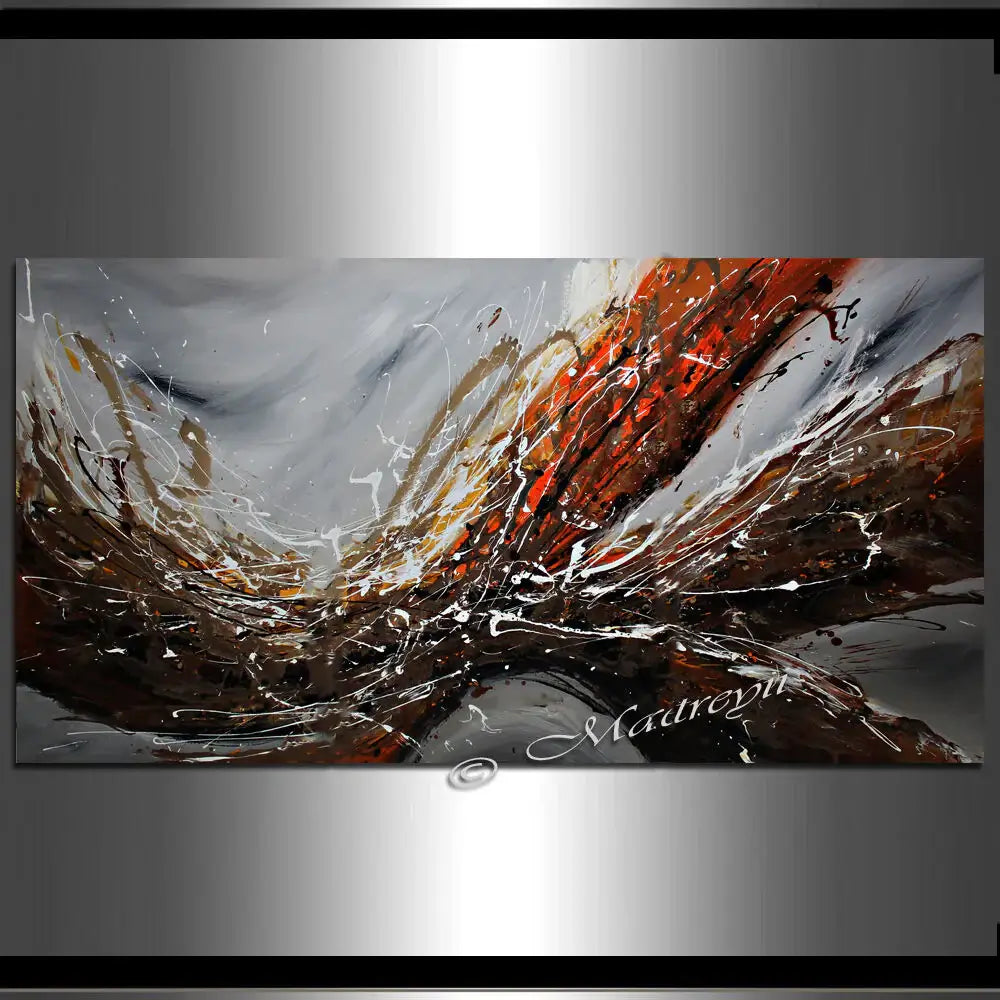 Wall Art Red Gray 72" Red Gray Abstract Painting by Maitreyii showcasing bold red and gray hues on canvas.