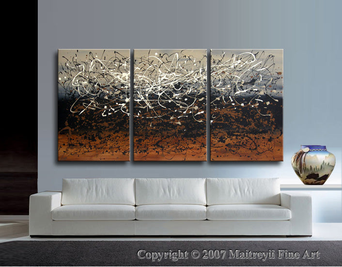 Jackson Pollock style painting displayed on a modern wall, perfect for home decor and showcasing contemporary art.