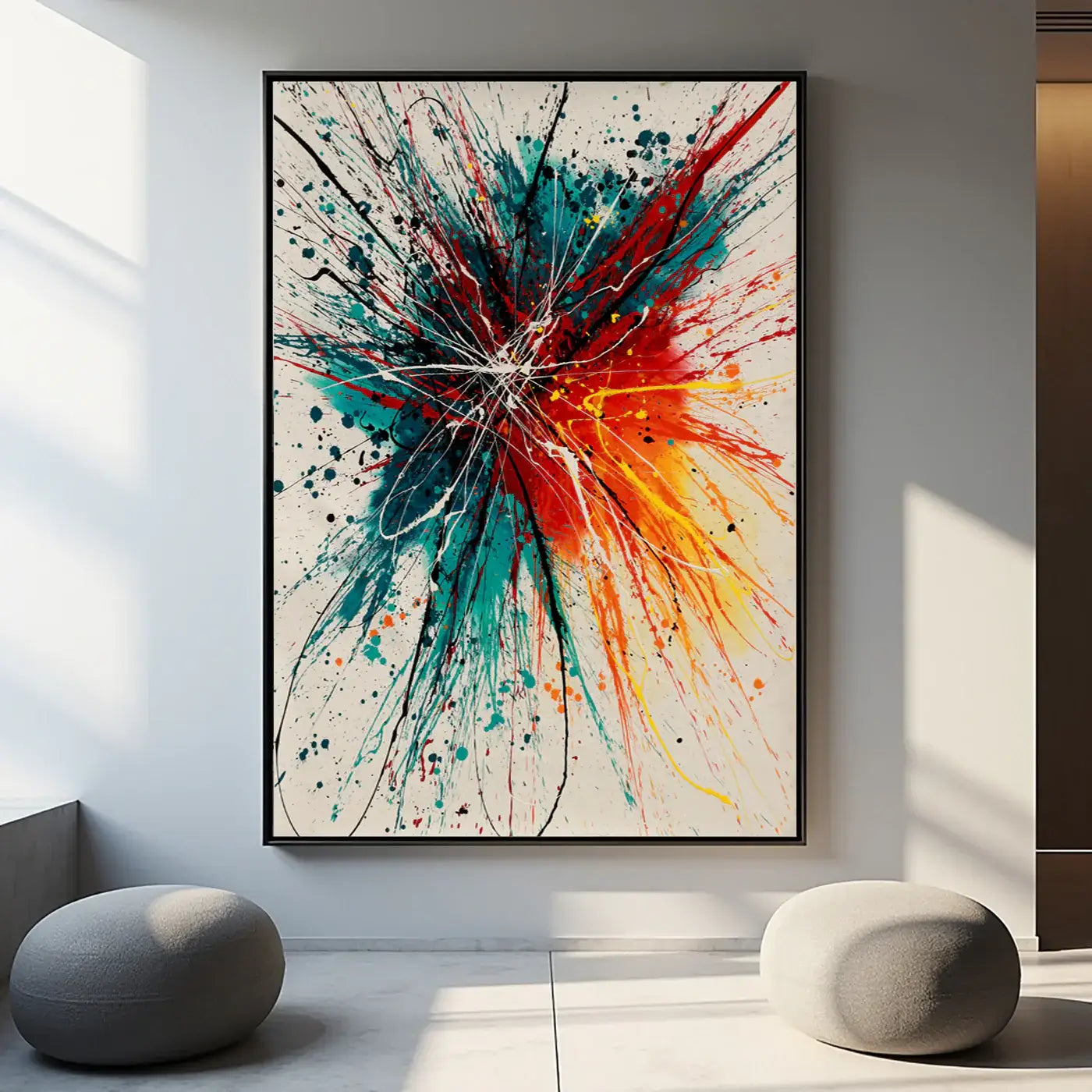Dynamic Composition | Drip Painting Abstract Art showcasing bold colors and energetic textures in a modern setting.