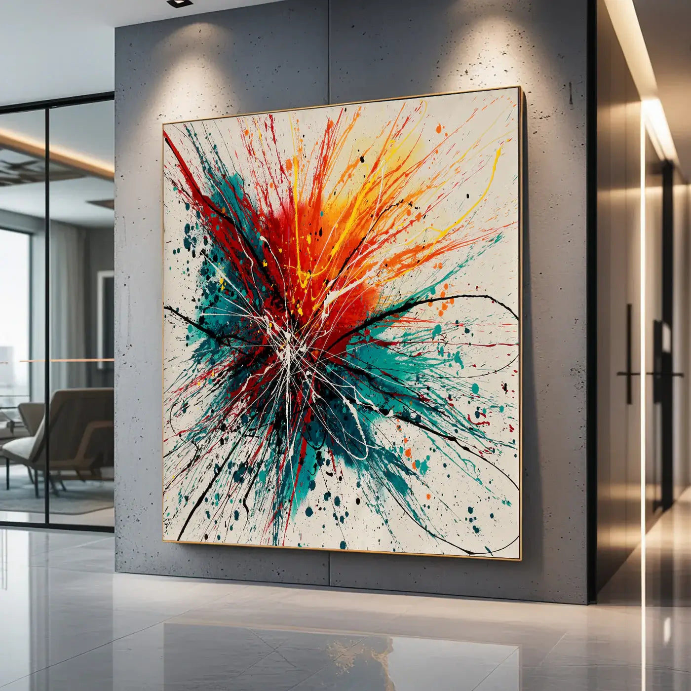 Dynamic Composition | Drip Painting Abstract Art featuring bold colors and energetic textures on canvas.
