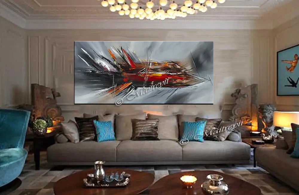 Large Modern Art Oil Painting on Canvas - Modern Abstract Wall Art Fighter Plane 4