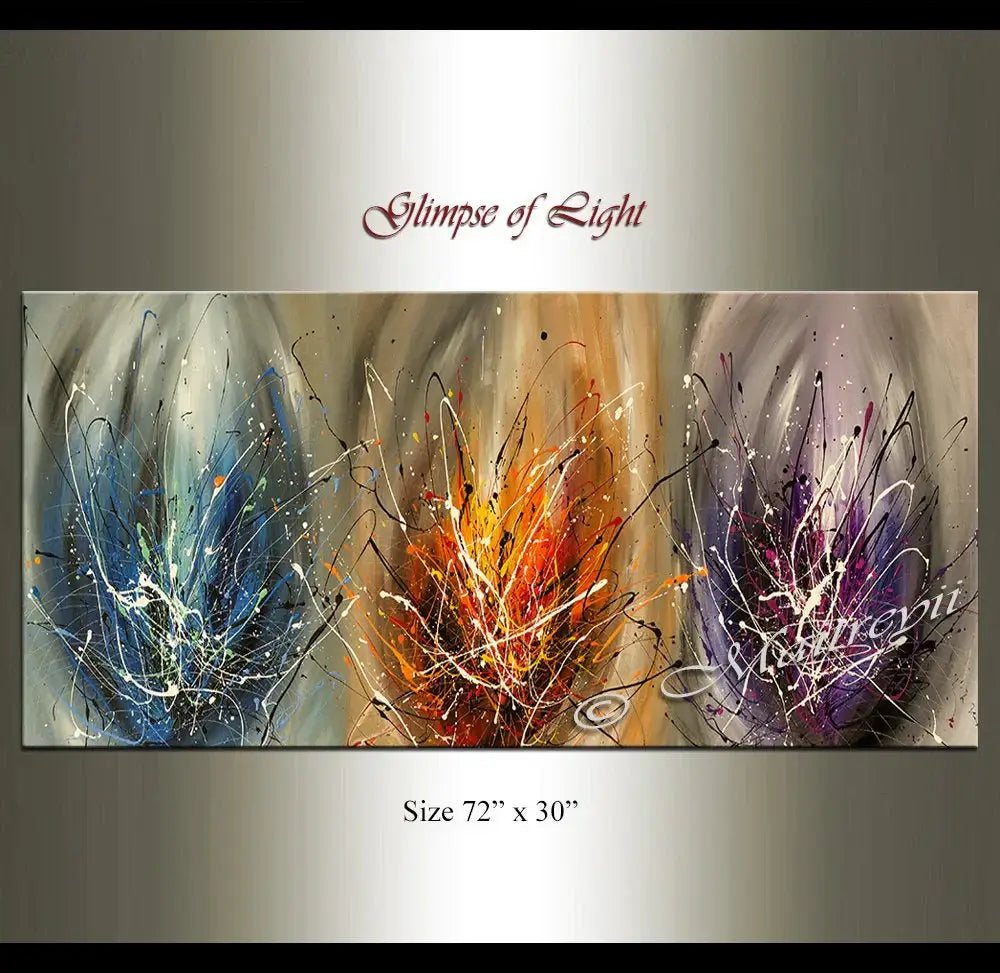 Multicoloured Abstract Art For Sale - Glimpse of Light, vibrant original hand-painted canvas artwork by Maitreyii, 72" x 30".