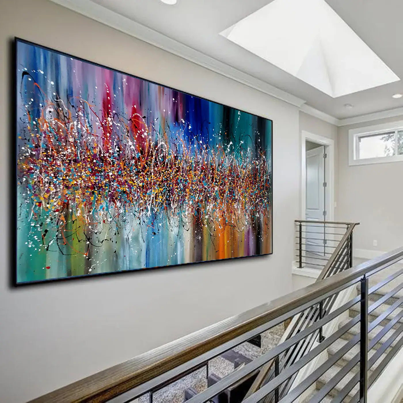Colourful Abstract Wall Art displayed in a modern home interior, showcasing vibrant colors and textures.