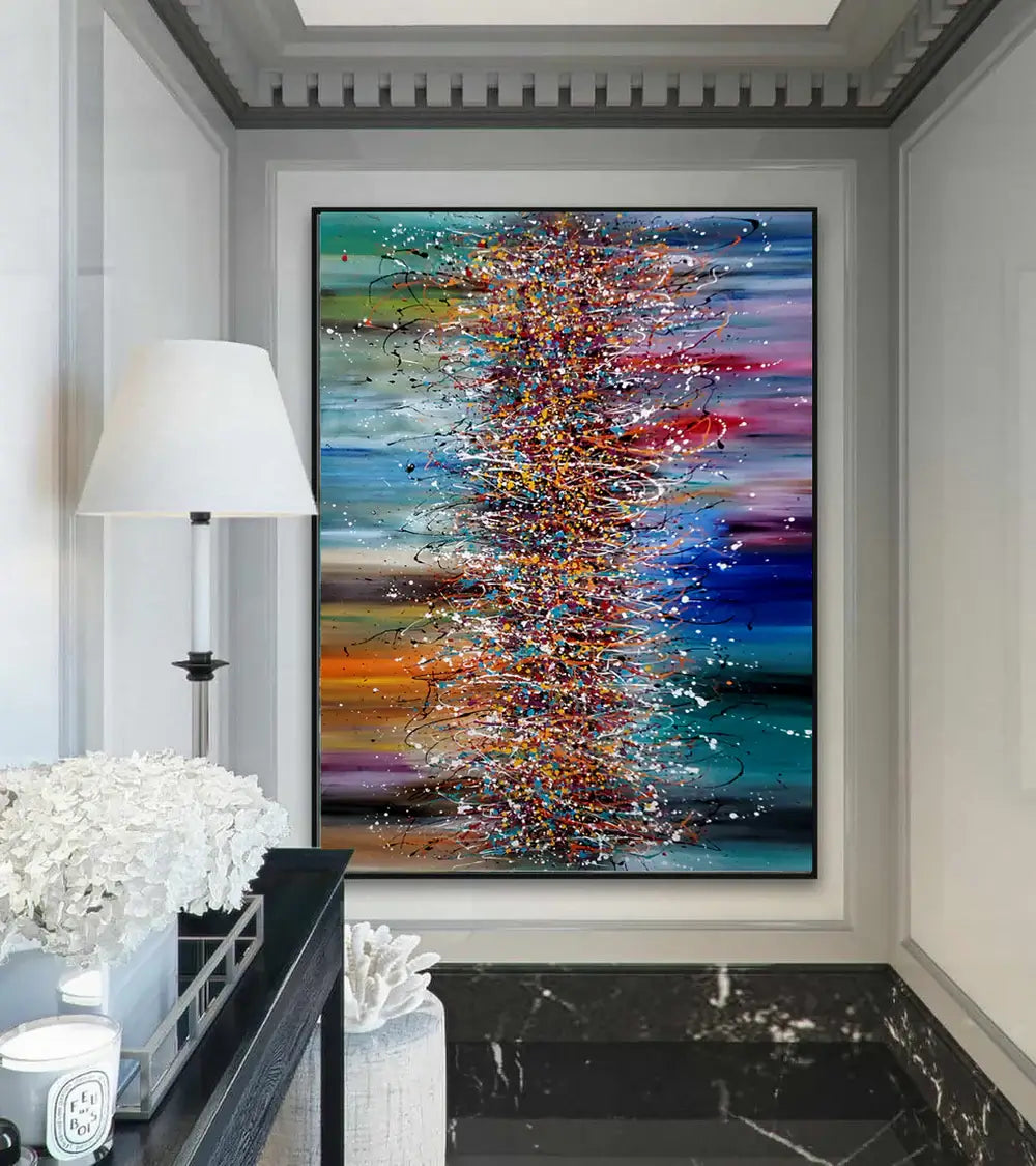 Colourful Abstract Wall Art – Modern oversized canvas painting featuring vibrant colors and dynamic brushstrokes.