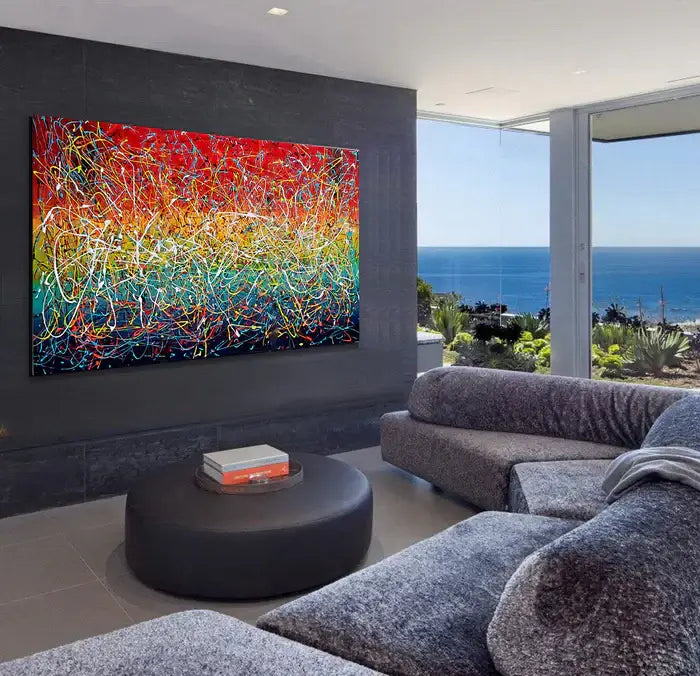 Jackson Pollock Style Modern Art 72, wall art home decor showcasing vibrant colors in a contemporary living space.