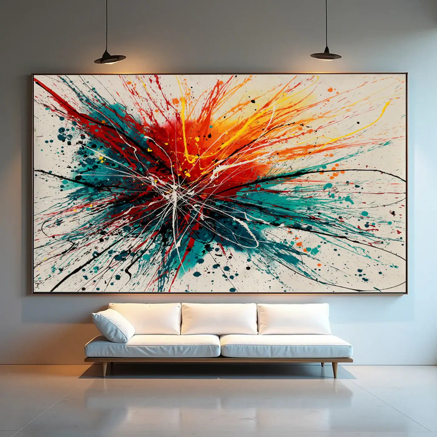 Dynamic Composition | Drip Painting Abstract Art featuring bold colors and energetic textures on a gallery wall.