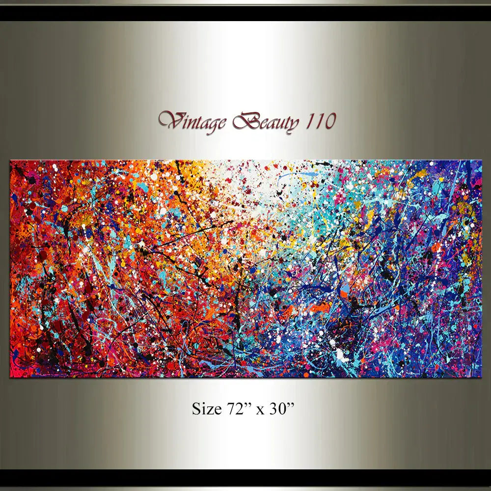 Drip painting on canvas titled Vintage Beauty 110, featuring vibrant colors and a dynamic abstract design.