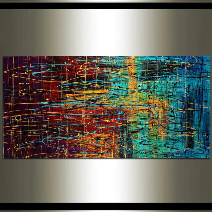 Jackson Pollock Style Abstract art large wall art in vibrant colors and expressive patterns, perfect for modern decor.