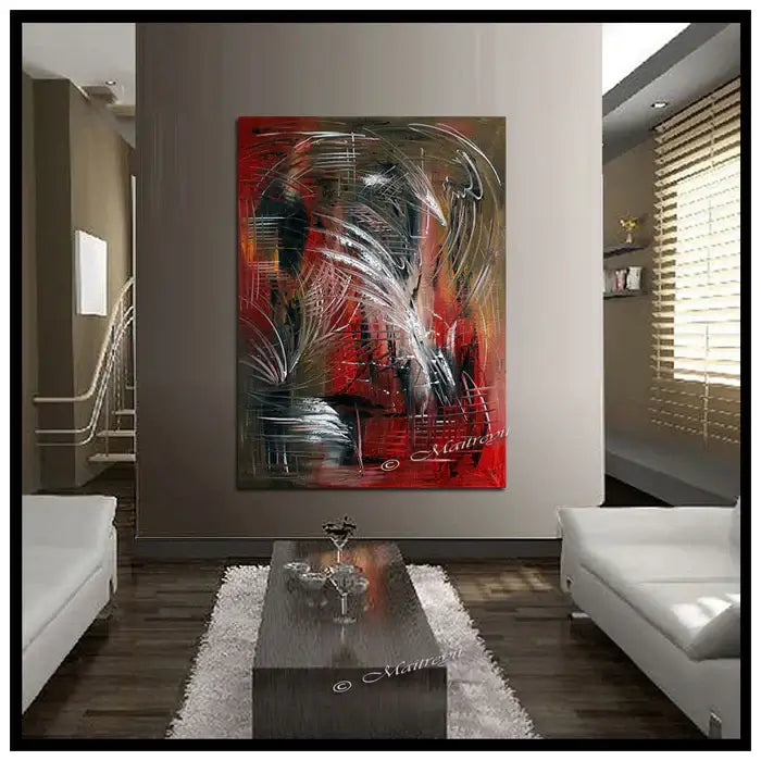 Large Wall Art Paintings displayed in a modern living room, showcasing vibrant colors and abstract design.