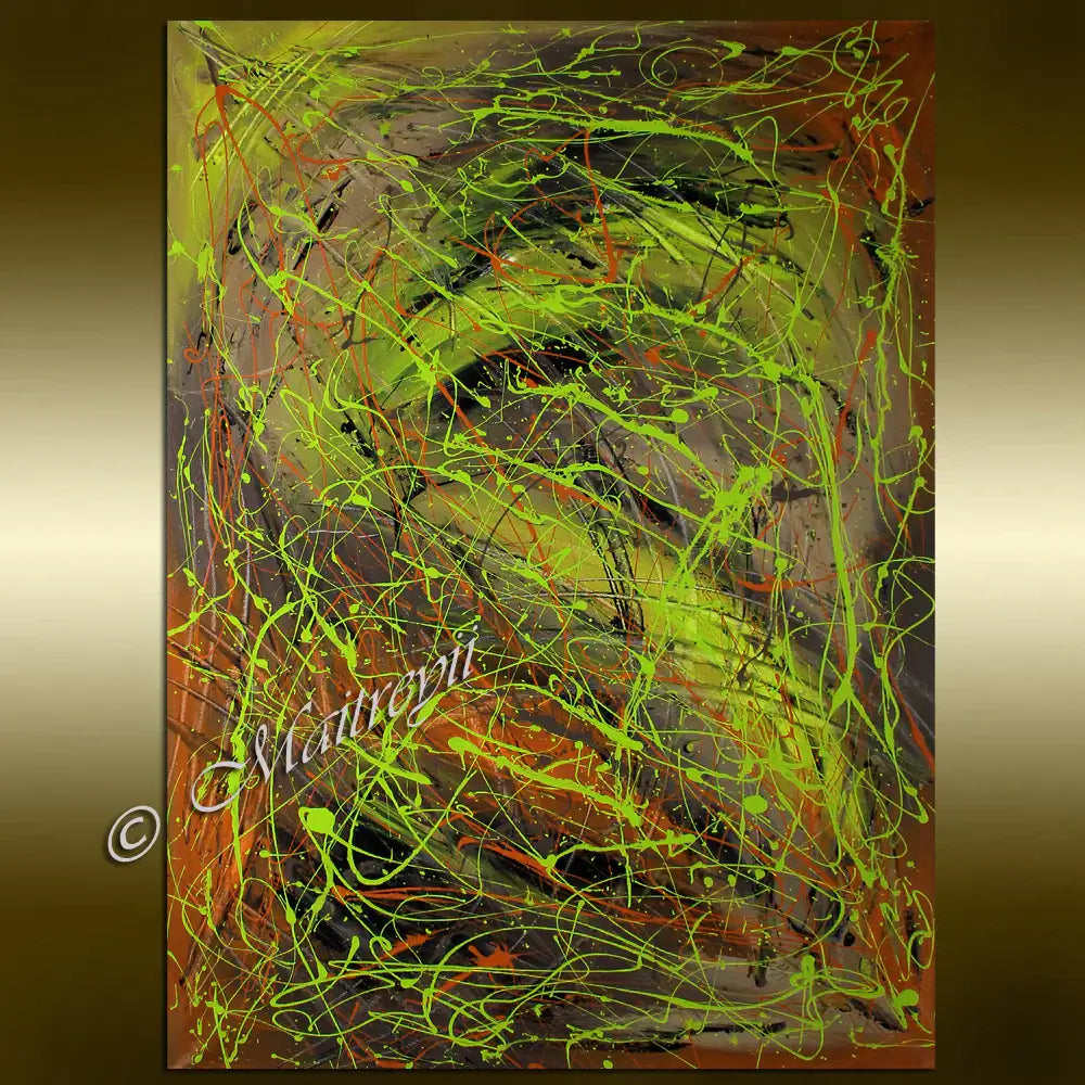 Large Painting Office Luxury Home Decor artwork featuring vibrant green and abstract patterns by Maitreyii, handmade on canvas.