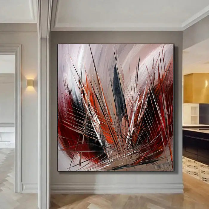 Unique Abstract Canvas Art | Bold modern design featuring reds and blacks, perfect for home or office wall décor.