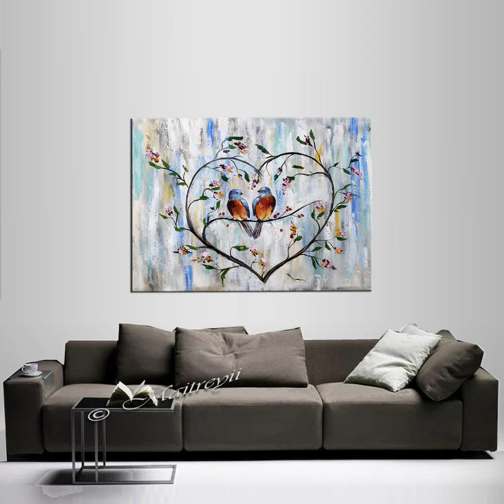 Wall Art Red Birds Couple Living Room Decor Valentine Gift for her - Love Birds