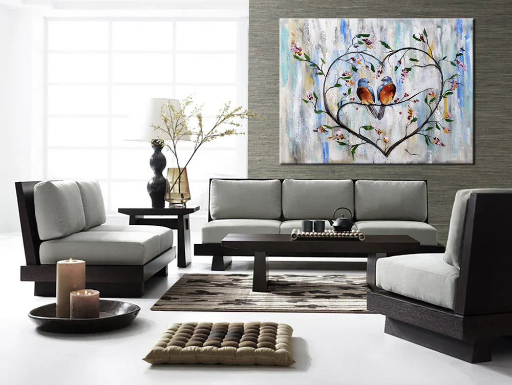 Wall Art Red Birds Couple Living Room Decor Valentine Gift for her - Love Birds
