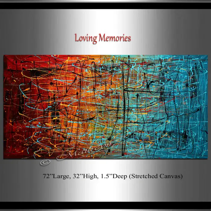 Jackson Pollock style Paintings - Loving Memories, abstract drip art on stretched canvas, vibrant colors, handmade by artist Maitreyii.